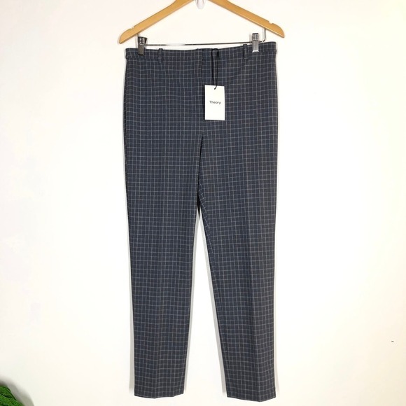 Theory Slim Pants Cropped Precision Grid Grey NWT 10 - Picture 5 of 12